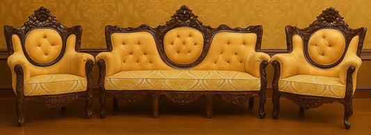 Handcrafted Solid Wood Sofa Set with matching table and carpet comes with it