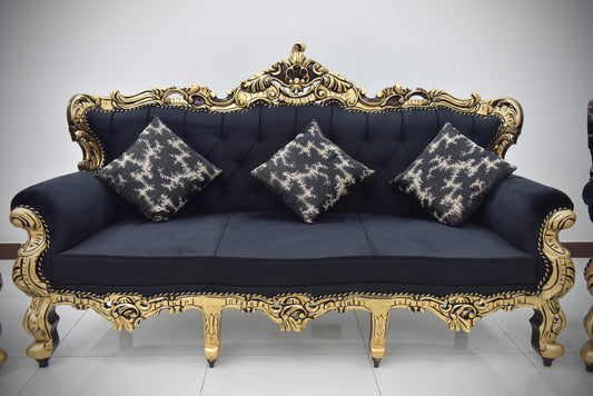 Handcrafted Solid Wood Sofa Set (3-Seater + 2 Single Chairs-matching table and carpet 