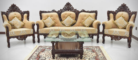 Handcrafted Solid Wood Sofa Set with matching table and carpet comes with it