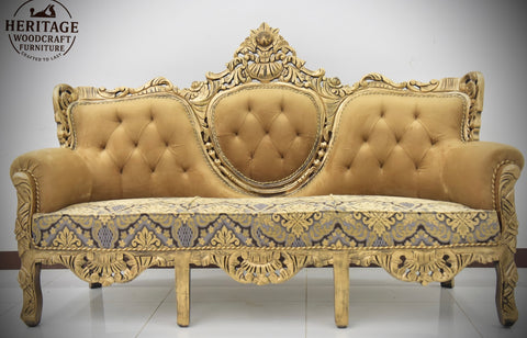 Handcrafted Solid Wood Sofa Set (3-Seater + 2 Single Chairs)