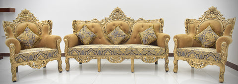 Handcrafted Solid Wood Sofa Set (3-Seater + 2 Single Chairs)