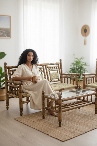 Handcrafted Natural WOOd Seating Set