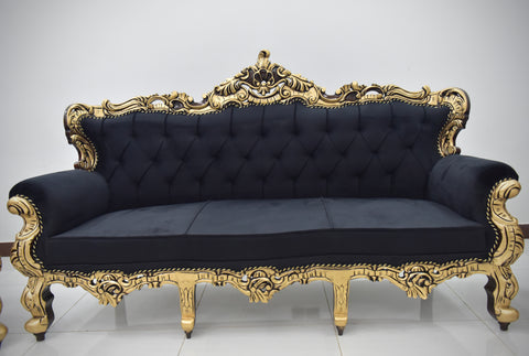 Handcrafted Solid Wood Sofa Set (3-Seater + 2 Single Chairs-matching table and carpet ￼