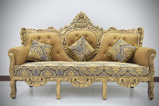 Handcrafted Solid Wood Sofa Set (3-Seater + 2 Single Chairs)