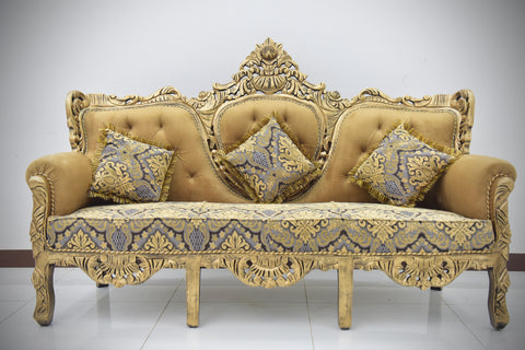 Handcrafted Solid Wood Sofa Set (3-Seater + 2 Single Chairs)