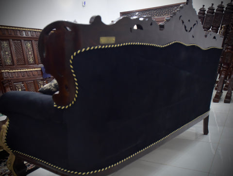 Handcrafted Solid Wood Sofa Set (3-Seater + 2 Single Chairs-matching table and carpet ￼