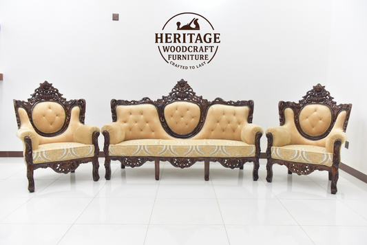 Handcrafted Solid Wood Sofa Set with matching table and carpet comes with it