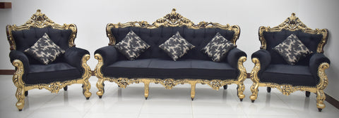 Handcrafted Solid Wood Sofa Set (3-Seater + 2 Single Chairs-matching table and carpet ￼