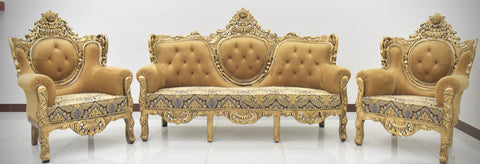 Handcrafted Solid Wood Sofa Set (3-Seater + 2 Single Chairs)