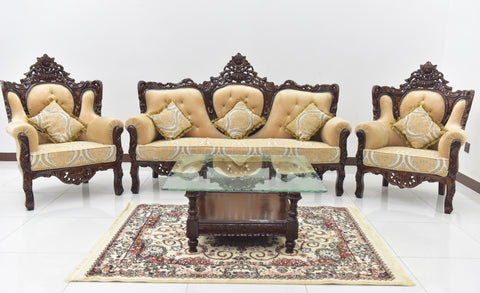 Handcrafted Solid Wood Sofa Set with matching table and carpet comes with it