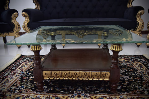 Handcrafted Solid Wood Sofa Set (3-Seater + 2 Single Chairs-matching table and carpet ￼