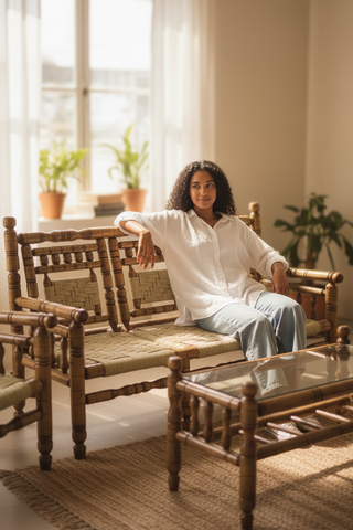 Handcrafted Natural WOOd Seating Set