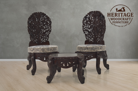 Handcrafted Wooden Accent Seating Set