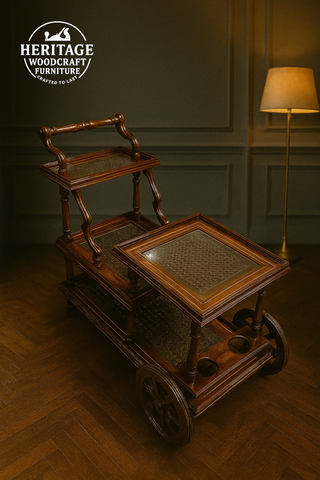 Handcrafted Wooden Serving Trolley