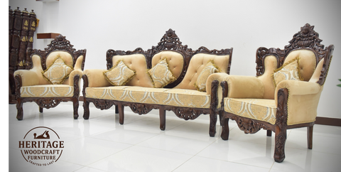 Handcrafted Solid Wood Sofa Set with matching table and carpet comes with it