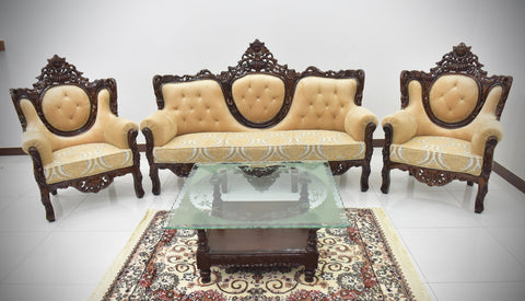 Handcrafted Solid Wood Sofa Set with matching table and carpet comes with it