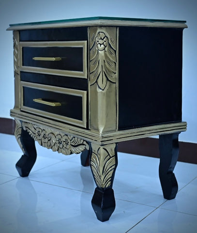 Louis XV Style Black and Gold Bedside Table