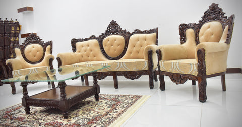 Handcrafted Solid Wood Sofa Set with matching table and carpet comes with it