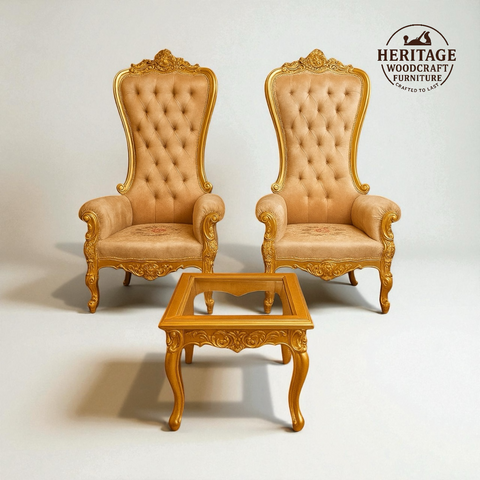 Royal High-Back Throne Chairs with Table