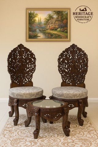 Handcrafted Wooden Accent Seating Set