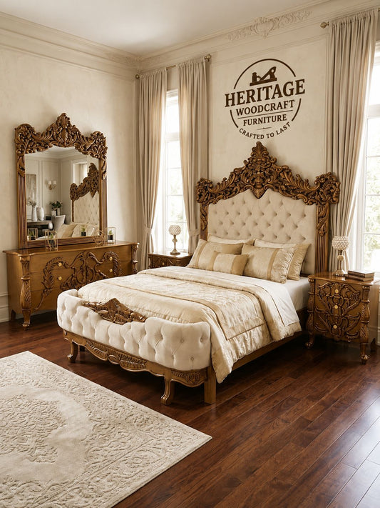 Queen Size Bedroom Set – Handcrafted Hardwood Elegance