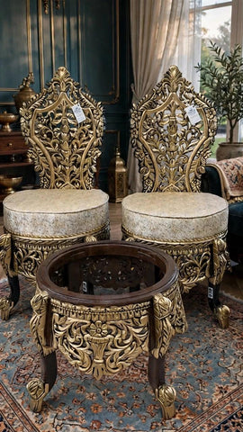 Handcrafted wooden Coffee table and chairs set