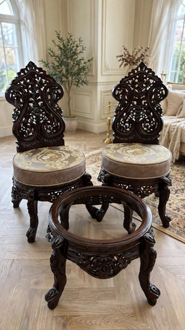 Handcrafted Wooden Accent Seating Set