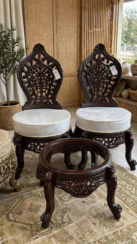 Handcrafted Wooden Accent Seating Set