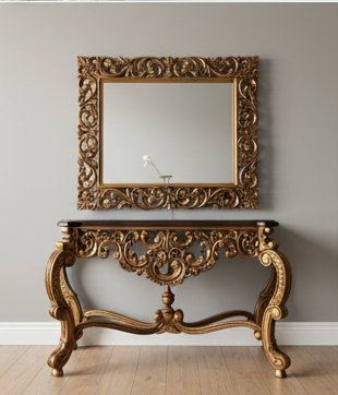 Handcrafted Wooden Mirror Console Set