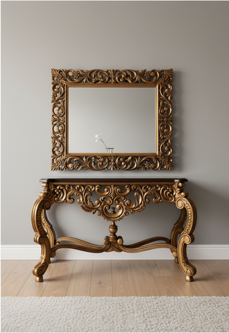 Handcrafted Wooden Mirror Console Set