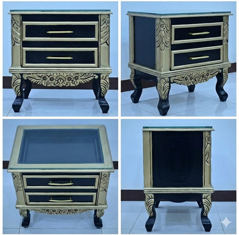 Louis XV Style Black and Gold Bedside Table
